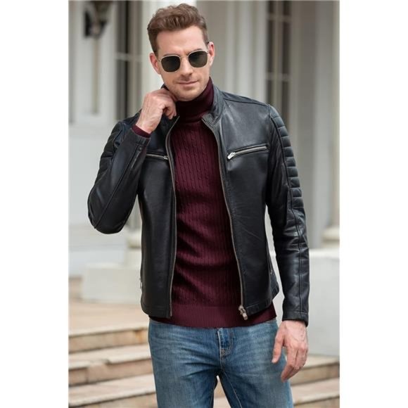 Men's Casual Slim Fit Turtleneck Pullover Sweaters Tops with Twist - Picture 4 of 5